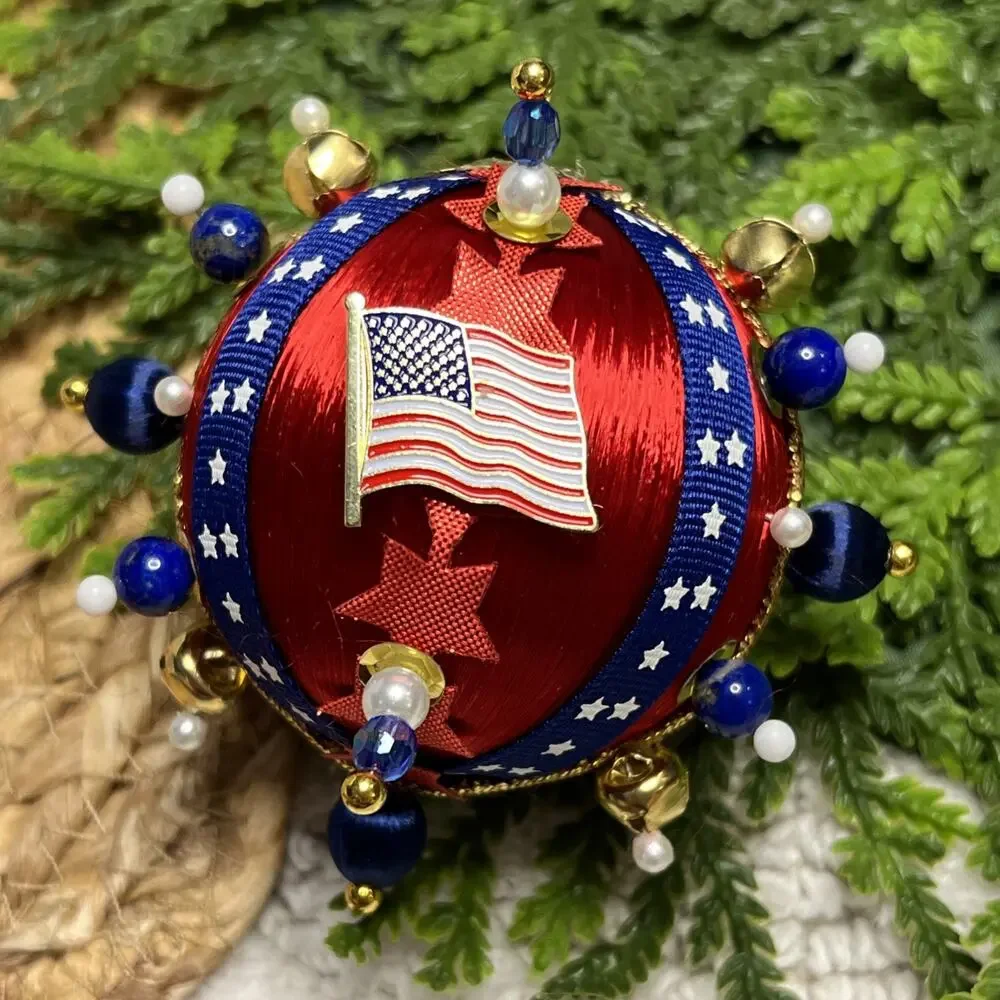 Beaded Push Pin Sequins American Satin Ball USA Flag Patriotic Ornament 250th
